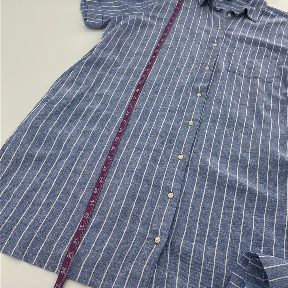 Old Navy Blue Striped linen blend dress clean girl nautical minimal button front - Picture 7 of 9